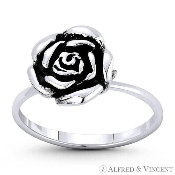 Rose Flower Love & Romance Charm Stackable Ring in .925 Sterling Silver - Size 5 - Picture 1 of 1